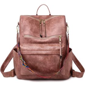 Women Backpack Purse Fashion Leather Designer Ladies Convertible School College Shoulder Bags with Colorful Strap, Pink