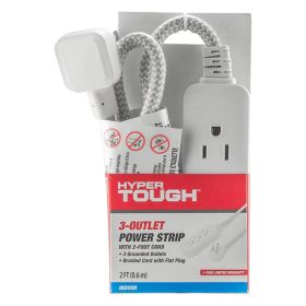 Indoor 3-Outlet 2ft , 13A 125V White Braided Cable Flat plug