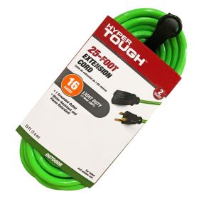 25FT 16AWG 3 Prong Hi-Vis Green Single Outlet Outdoor Extension Cord, 13 amps