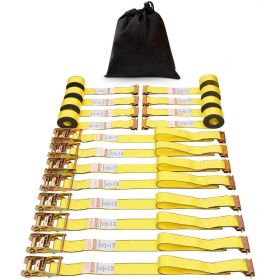 Ratchet Tie Down Straps (8PK), 4400 lb Break Strength, E-Track Endless Ratchet with 8 Premium 2" x 15' Rachet Tie Downs Heavy Duty