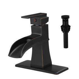 Sink Faucet With Deck Plate Waterfall ORB with Pop Up Drain and Supply Lines Bathroom faucets for Sink 1 Hole One Handle Faucets Vanity Bath Mixe