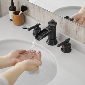 Bathroom Faucets for Sink 3 Hole ORB 8 inch Widespread Bathroom Sink Faucet with Pop Up Drain Double Lever Handle Faucet Bathroom Vanity Faucet B