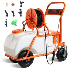 VEVOR Battery Powered Lawn Sprayer on Wheel, 0-90 PSI Adjustable Pressure, 15 Gallon Tank, Cart Sprayer with 8 Nozzles and 2 Wands, 12V 12Ah Batt
