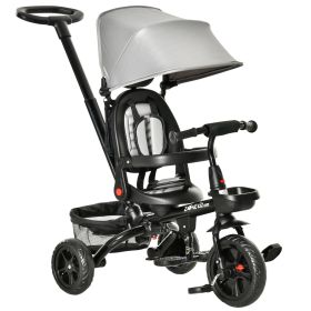 Baby Tricycle 4 In 1 Trike w/ Reversible Angle Adjustable Seat Removable Handle Canopy Handrail Belt Storage Footrest Brake Clutch for 1-5 Years