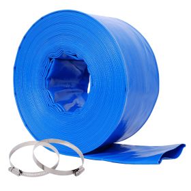 3"x100FT Pool Backwash Hose, Blue Heavy Duty Reinforced PVC Lay Flat Water Discharge Hose for Swimming Pool Filter Pump,with 2 Clamp