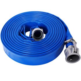 2"X100FT Pool Backwash Hose, Heavy Duty Reinforced Blue PVC Lay Flat Water Discharge Pump Hoses For Swimming Drain Pools and Clean Filters
