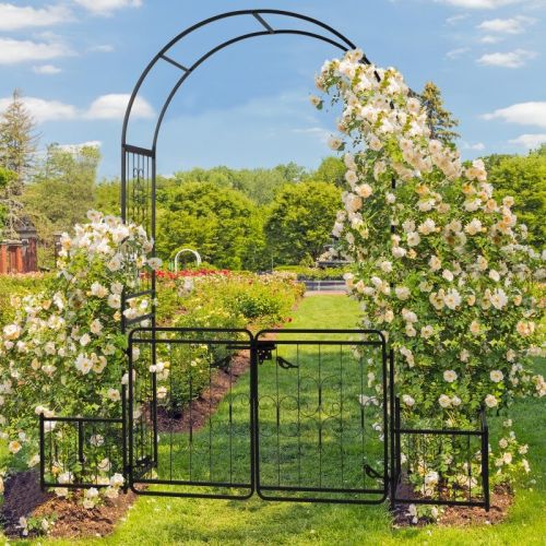 7.2ft Black Curved Roof With Door And Planting Frame, Iron Art 16mm Pipe, Iron Arch, Courtyard