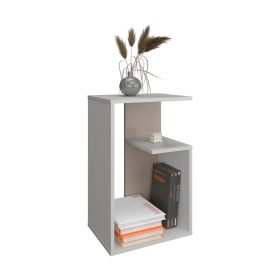 Stebbins Side Table, 2 Shelves (Color: White / Taupe)