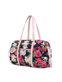 MKF Collection Khelani Quilted Cotton Botanical Pattern Women Duffle Bag by Mia k (Material: Vegan Leather, Color: navy)