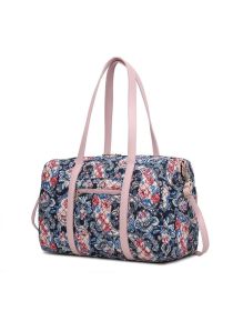 MKF Collection Khelani Quilted Cotton Botanical Pattern Women Duffle Bag by Mia k (Material: Vegan Leather, Color: Blue)