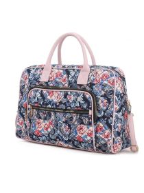 MKF Collection Jayla Quilted Cotton Botanical Pattern Women Duffle Bag by Mia k (Material: Vegan Leather, Color: Blue)