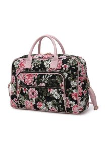 MKF Collection Jayla Quilted Cotton Botanical Pattern Women Duffle Bag by Mia k (Material: Vegan Leather, Color: Black)