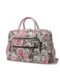 MKF Collection Jayla Quilted Cotton Botanical Pattern Women Duffle Bag by Mia k (Material: Vegan Leather, Color: White)