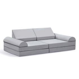 Modular Kids Play Couch, 8PCS Nugget Couch for Building Fort, Toddler Play Sponge Convertible Couch (Color: Gray)