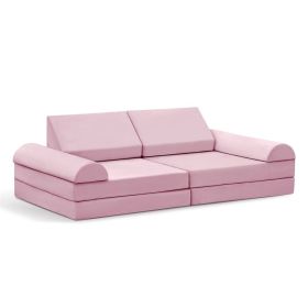 Modular Kids Play Couch, 8PCS Nugget Couch for Building Fort, Toddler Play Sponge Convertible Couch (Color: Pink)