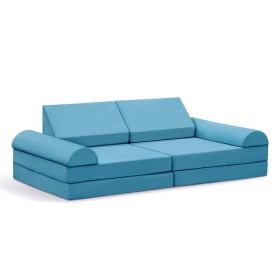Modular Kids Play Couch, 8PCS Nugget Couch for Building Fort, Toddler Play Sponge Convertible Couch (Color: Blue)