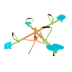 XSS004 outdoor playground four seats seesaw for kids 360 degree rotating sturdy plastic seat seesaw for kids seesaw blue and green for kids age 3 (Color: as Pic)